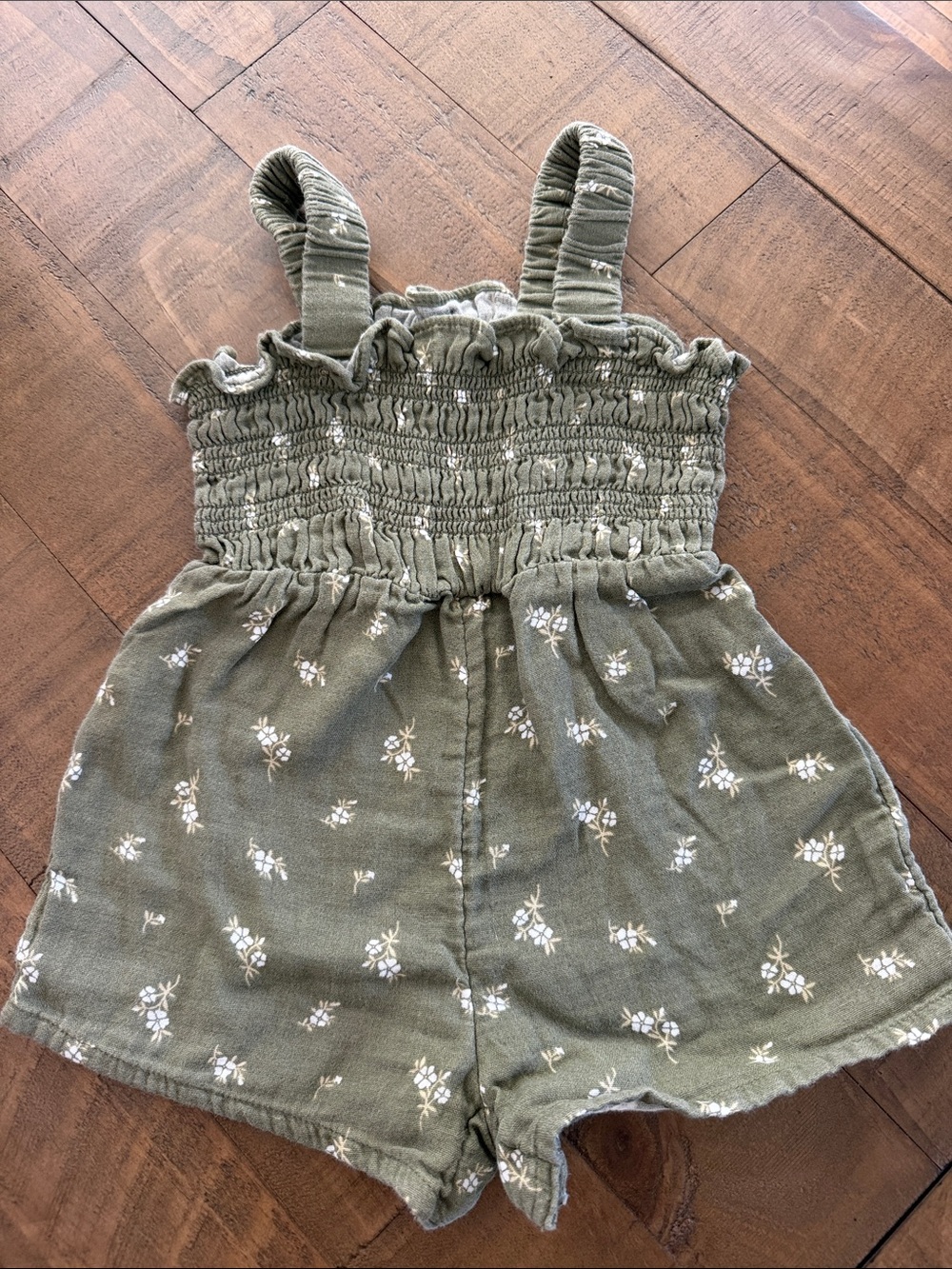 Old Navy Olive Green Floral Smocked Romper